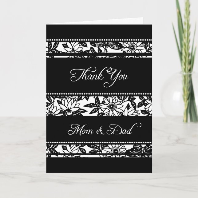 Tarjeta de agradecimiento para padres Floral Negro (Anverso)