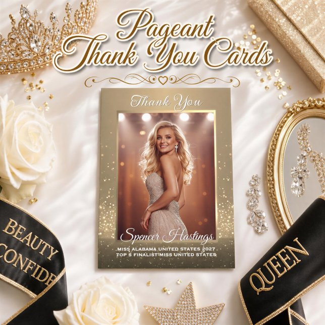 Tarjeta de agradecimiento para patrocinador de cer (Show your appreciation with an elegant pageant thank you card for sponsors & supporters in pageants)