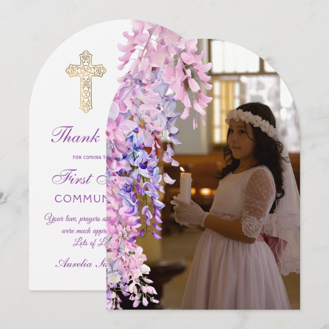 Tarjeta de agradecimiento para Primera Comunión co (Anverso / Reverso)
