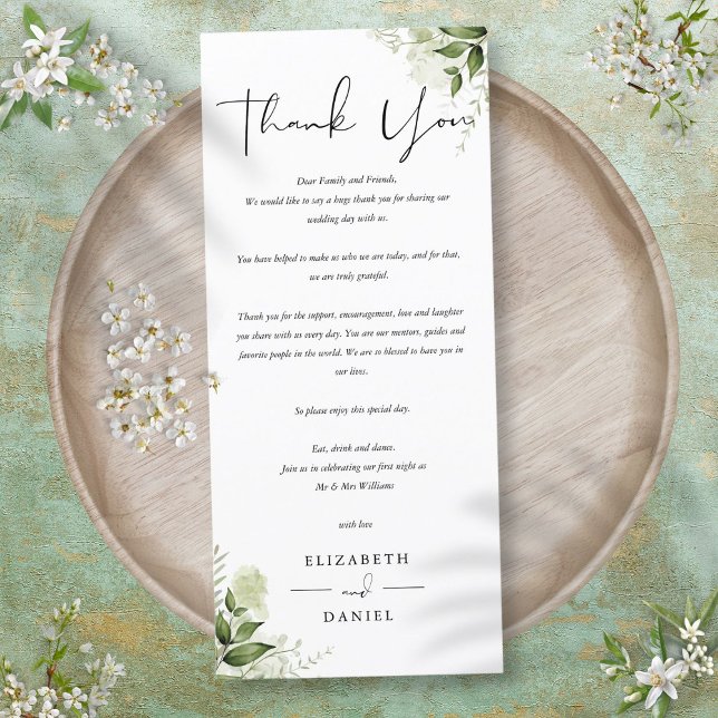 Tarjeta de agradecimiento para recepción de boda c (Greenery Wedding Reception Thank You Place Card)