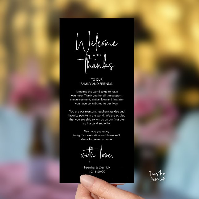 Tarjeta de agradecimiento para recepción de boda m (Modern Minimalist Wedding Reception Thank You Dinner Lunch Brunch Party Card in Black and White)