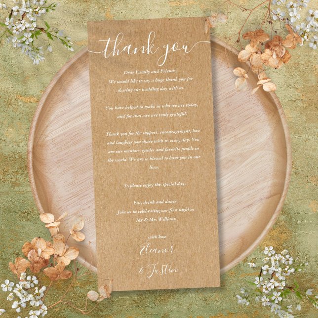 Tarjeta de agradecimiento para recepción de boda r (Wedding Reception Thank You Rustic Place Card)