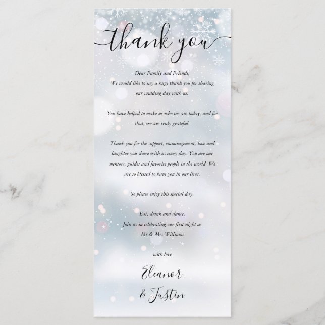 Tarjeta de agradecimiento para recepción de nieve  (Anverso)