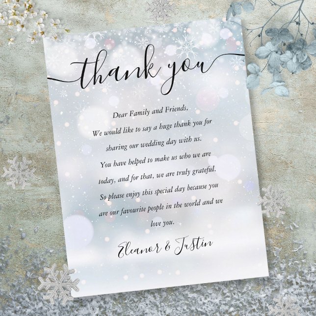 Tarjeta de agradecimiento para recepción de nieve  (Winter Snow Reception Thank You Place Card)