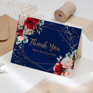 Tarjeta de agradecimiento para Red Rose & Gold Wat