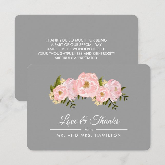 Tarjeta de agradecimiento para Rubor Pink Peonies  (Anverso / Reverso)