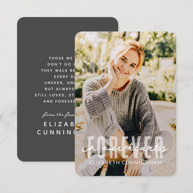 Tarjeta De Agradecimiento Para siempre en nuestros corazones Moderno y Elega (Anverso / Reverso)