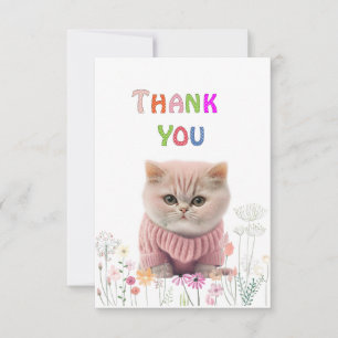 Tarjeta de agradecimiento para suéter rosa de gati