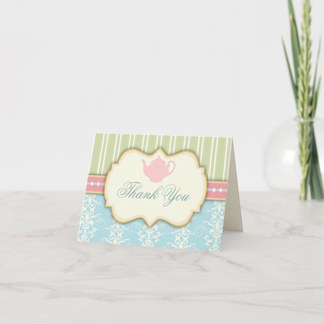 Tarjeta de agradecimiento para té con elegante dam (Anverso)