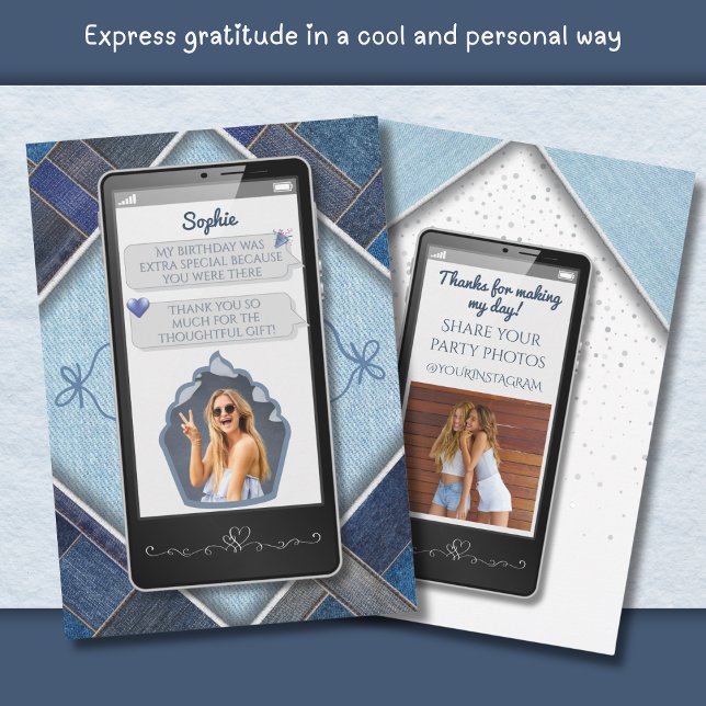 Tarjeta de agradecimiento para teléfono inteligent (Modern Blue Denim Smartphone Thank You Card)