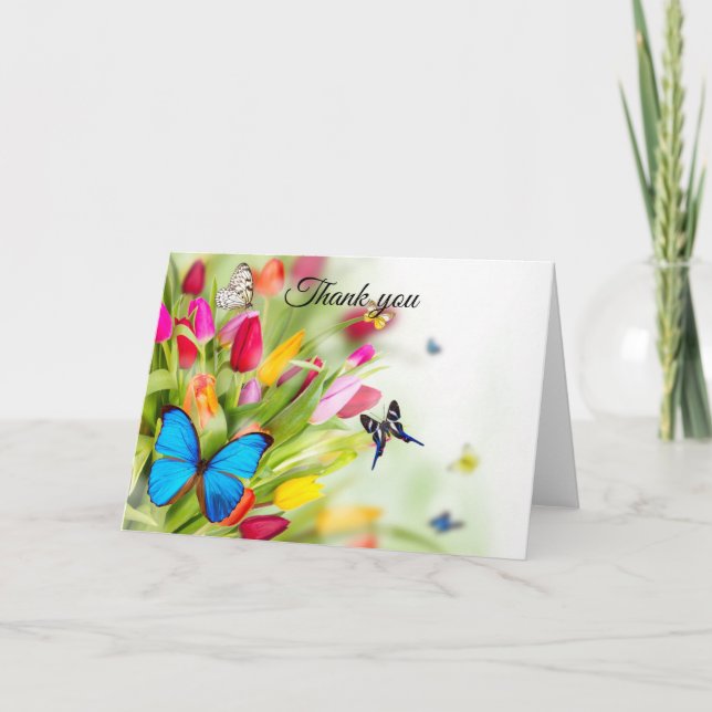 Tarjeta de agradecimiento para tulipanes y maripos (Anverso)
