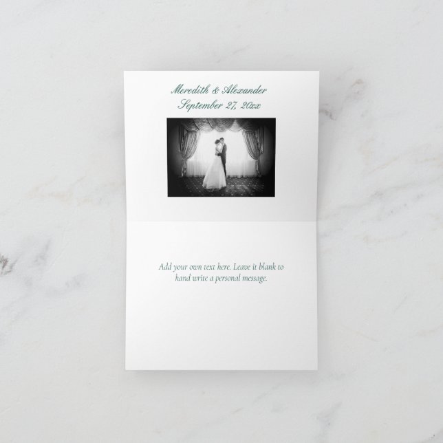 Tarjeta de agradecimiento para un Boda verde esmer (Interior)