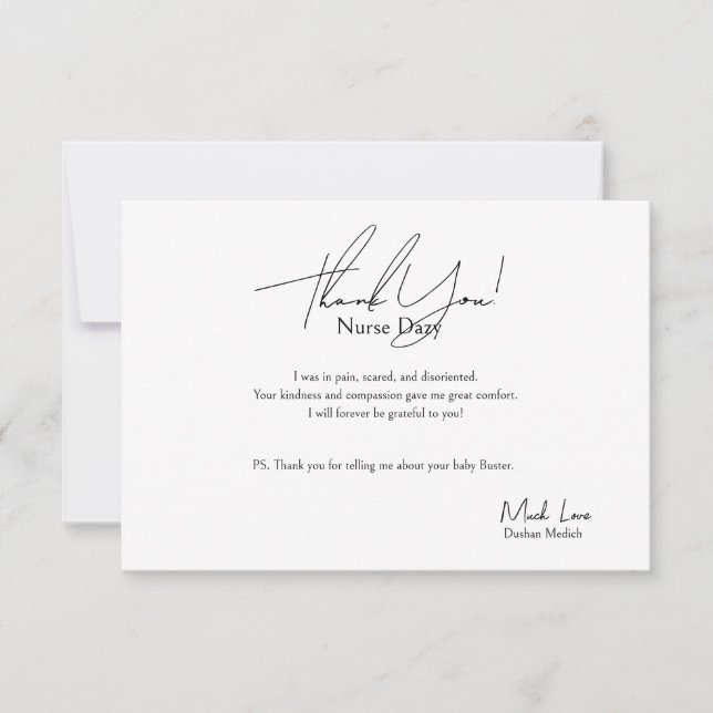Tarjeta De Agradecimiento Para Una Enfermera (Anverso)