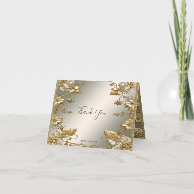 Tarjeta de agradecimiento para White Floral Gold O (Anverso)