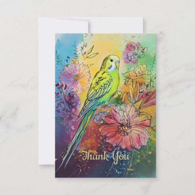 Tarjeta De Agradecimiento Paracaídas y flores (Anverso)