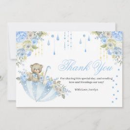Tarjeta De Agradecimiento Paraguas azules Teddy Bear Baby Sprinkle