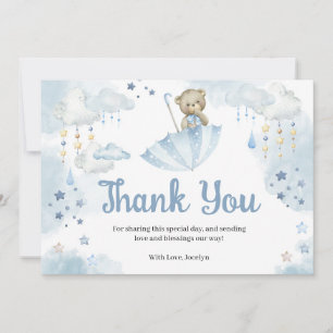 Tarjeta De Agradecimiento Paraguas azules Teddy Bear Baby Sprinkle