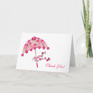 Tarjeta De Agradecimiento Paraguas floral rosa, ducha de novia