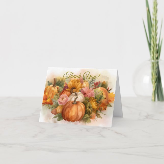 Tarjeta De Agradecimiento Parche De Calabaza Y Flores (Anverso)