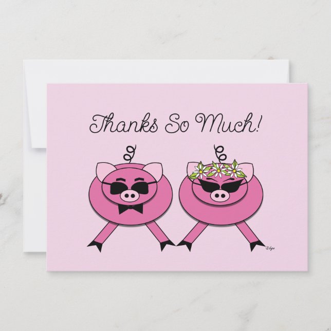 Tarjeta De Agradecimiento Pareja Boda de cerdo rosado | Foto trasera (Anverso)