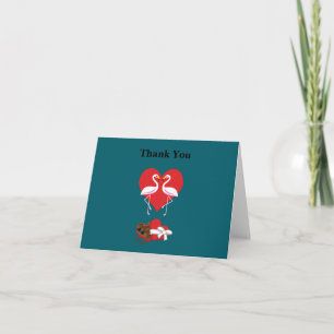 Tarjeta De Agradecimiento Pareja de flamencos rosados y una caja de chocolat