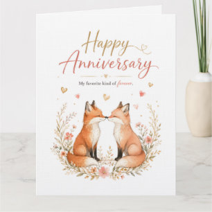 Tarjeta De Agradecimiento Pareja de zorros acuarela Corona floral Aniversari