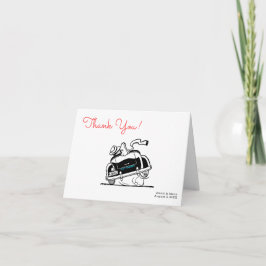 Tarjeta De Agradecimiento Pareja estilo años 50 en Boda de coches