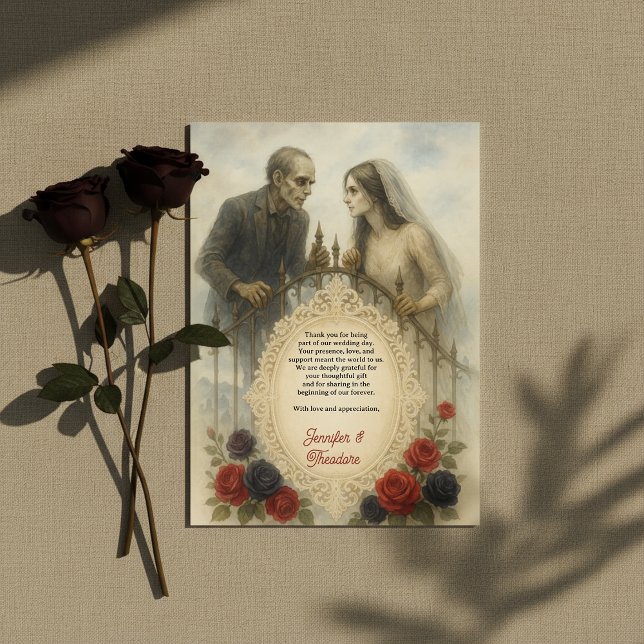 Tarjeta De Agradecimiento Pareja gótico Boda Zombie Halloween (Goth Couple Zombie Halloween Wedding Thank You Card
)