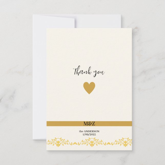 Tarjeta De Agradecimiento Pareja Monograma boda fecha cartón decorativo (Anverso)