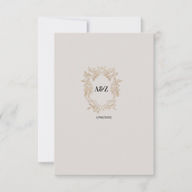 Tarjeta De Agradecimiento Pareja Monograma fecha boda MINIMALISTA (Anverso)
