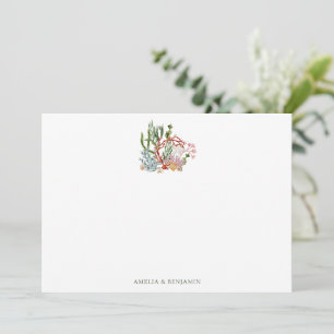 Tarjeta De Agradecimiento Pareja Personalizada Océano Coral Botánico Costero
