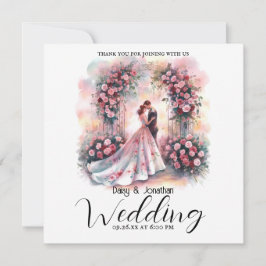 Tarjeta De Agradecimiento pareja romántica bajo boda de arco floral