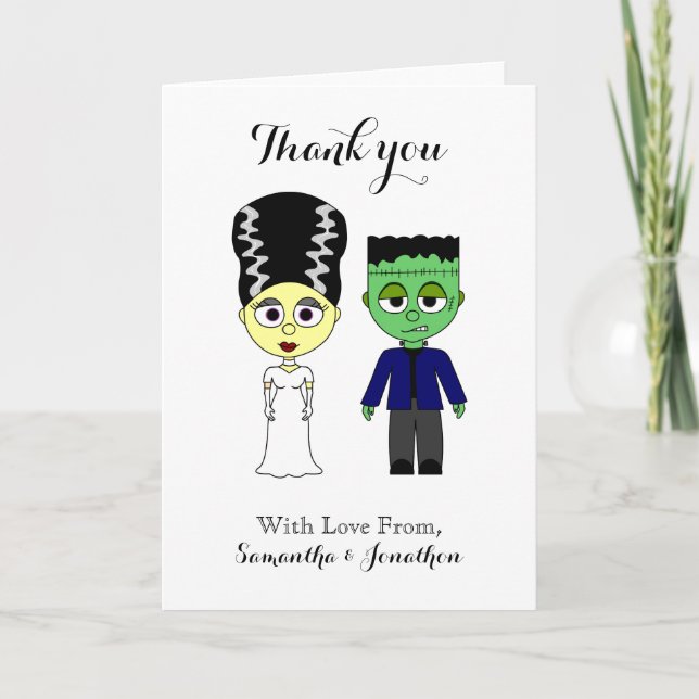 Tarjeta De Agradecimiento Parejas Boda Gracias Cartas Tema Halloween (Anverso)