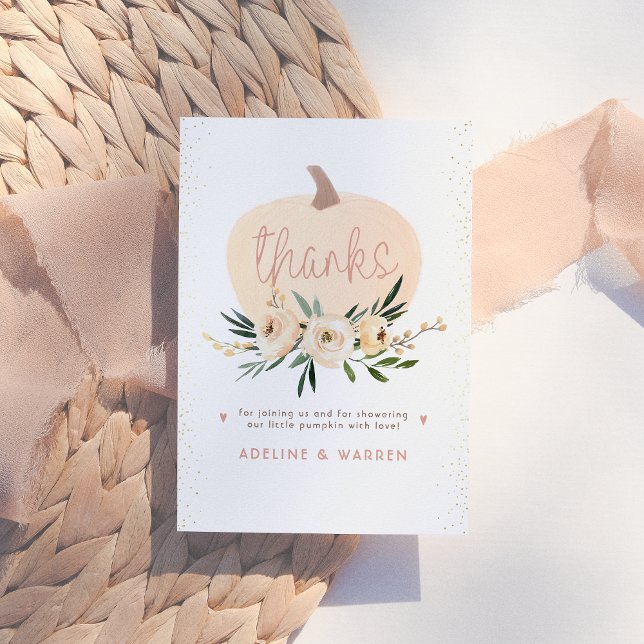 Tarjeta De Agradecimiento Parejas de calabaza rosa Baby Shower Oro rosado gr (Subido por el creador)