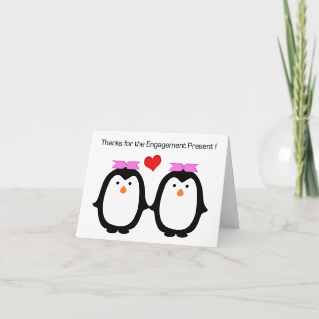 Tarjeta De Agradecimiento Pares del pingüino dos gracias del compromiso de (Anverso)