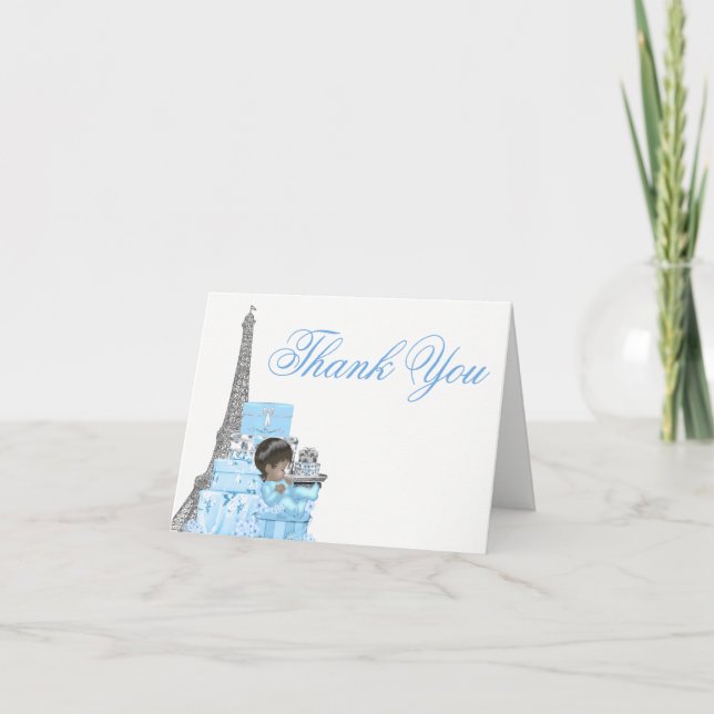 Tarjeta De Agradecimiento Paris Baby Shower Boy Gracias Cartas (Anverso)
