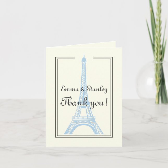 Tarjeta De Agradecimiento París boda azul Torre Eiffel marfil Gracias (Anverso)