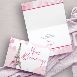 Tarjeta De Agradecimiento Paris Eiffel Tower MGracias Beaucoup Blanco Rosa
