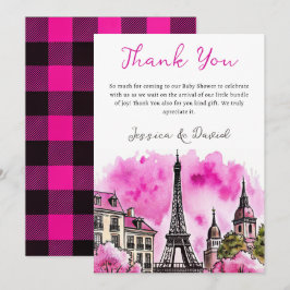 Tarjeta De Agradecimiento París Francés Bonjour Bebe Black Baby Shower rosa