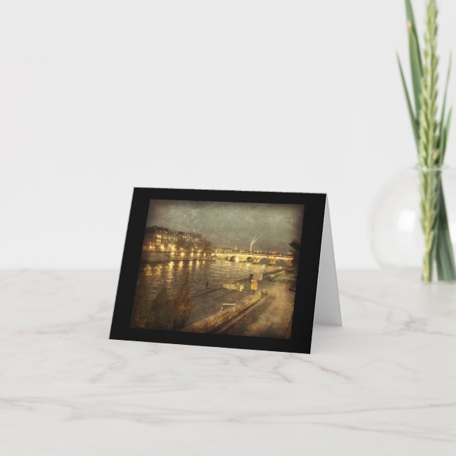 Tarjeta De Agradecimiento París, Francia a lo largo de la noche del Sena (Anverso)