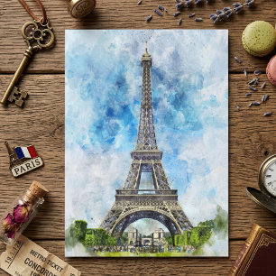 Tarjeta De Agradecimiento París Francia Torre Eiffel Acuarela