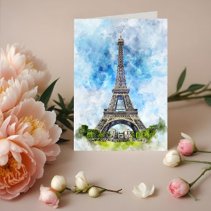 Tarjeta De Agradecimiento París Francia Torre Eiffel Acuarela