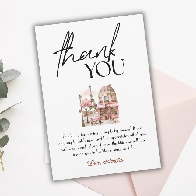 Tarjeta De Agradecimiento Paris French Pink Cafe Girly Baby Shower (Subido por el creador)