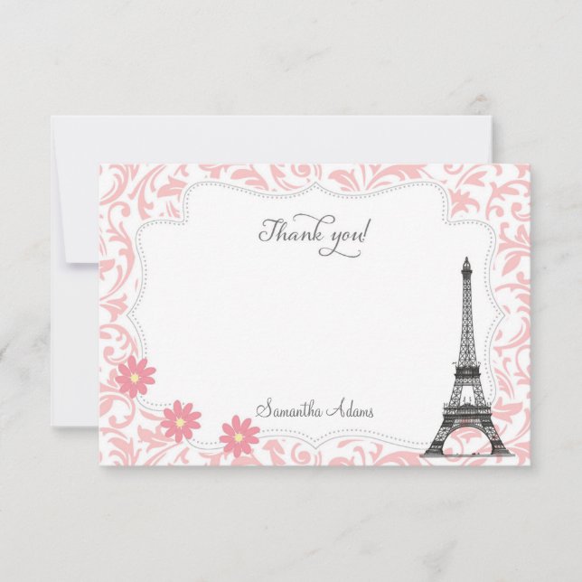 Tarjeta De Agradecimiento París le agradece cardar (el rosa) (Anverso)