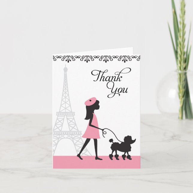 Tarjeta De Agradecimiento Paris Poodle Gracias Cartas (Anverso)