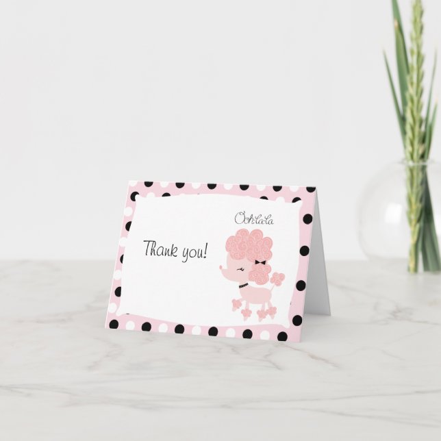 Tarjeta De Agradecimiento Paris Poodle Pink Dot Folded Gracias (Anverso)