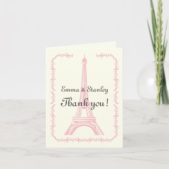 Tarjeta De Agradecimiento París que casa la marfil rosada de la torre Eiffel (Anverso)