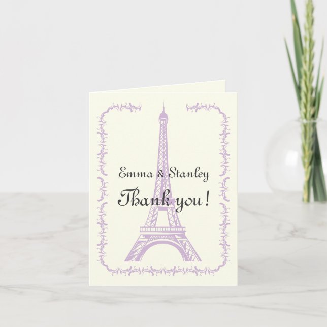 Tarjeta De Agradecimiento París que casa la torre Eiffel púrpura le agradece (Anverso)