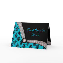 Parkle Aqua Blue & Black Damask Gem
