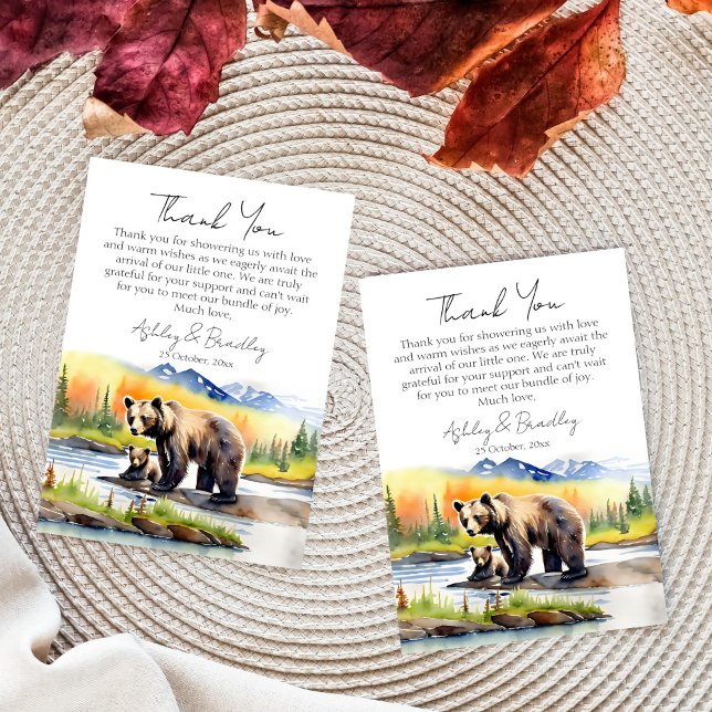 Tarjeta De Agradecimiento Parques nacionales Aventura a los osos ducha de be (National parks adventure awaits wilderness themed baby shower thank you card grizzly bear mom cub)